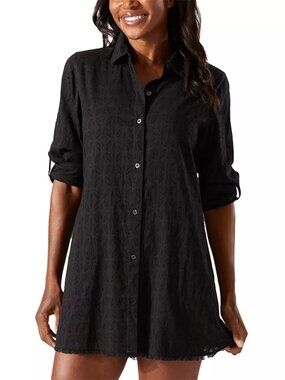 110$ Tommy Bahama Clip Jacquard Shirt Swimwear Cover Up Dress Size S Black